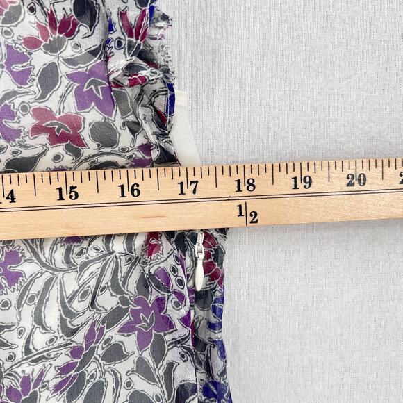 INTERMIX Dani Flutter Sleeve Top Women Small White Sheer Silk Floral Print Sheer - Picture 14 of 14
